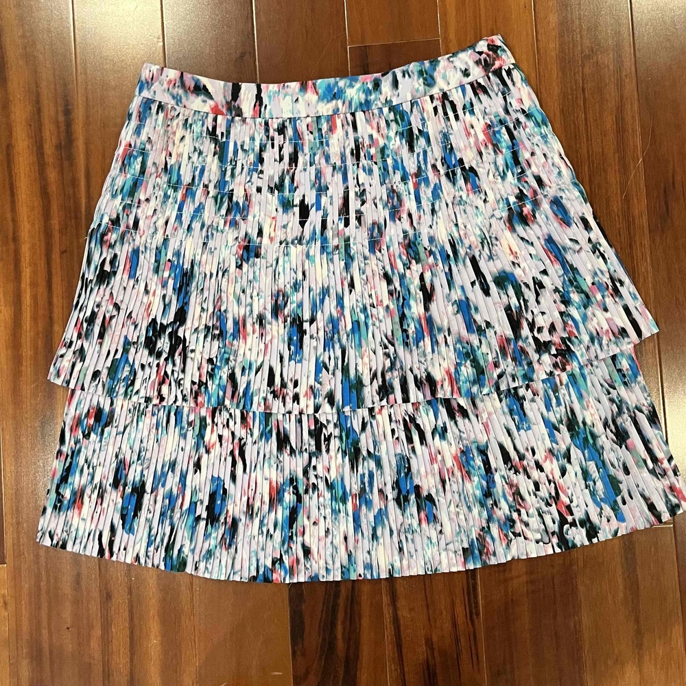 J.Crew Floral Print Skirt Mini Pleated‎ Tiered Multi Watercolor Print Size 2